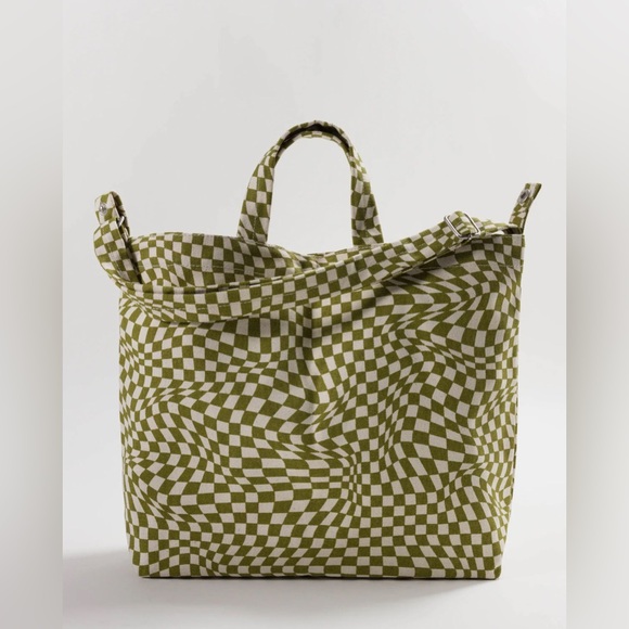 BAGGU Horizontal Canvas Duck Bag Trippy Checkered Moss Green - Picture 1 of 11